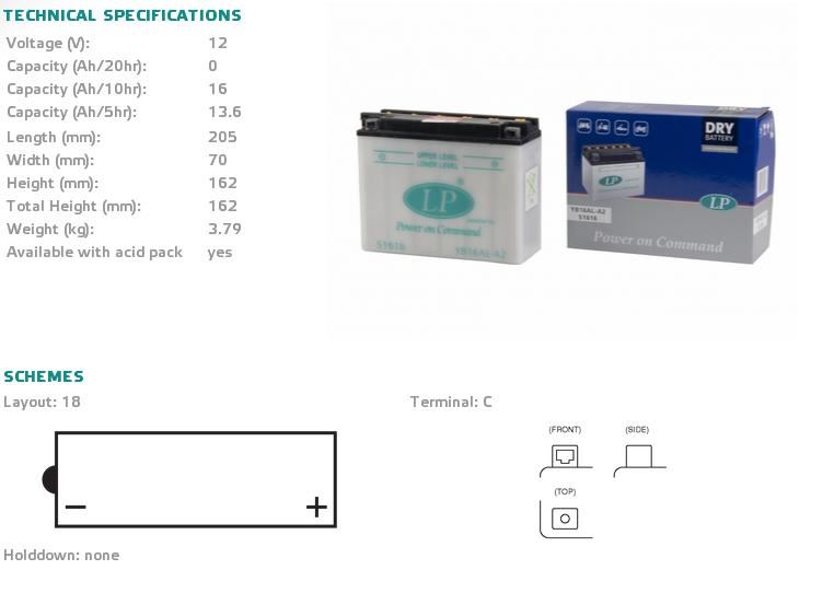 AKUMULATOR LANDPORT YB16AL-A2